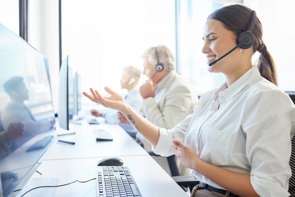 Woman working at answering call service