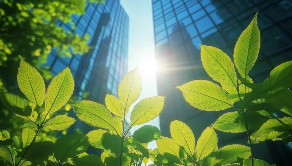 Corporate office buildings surrounded by plants
